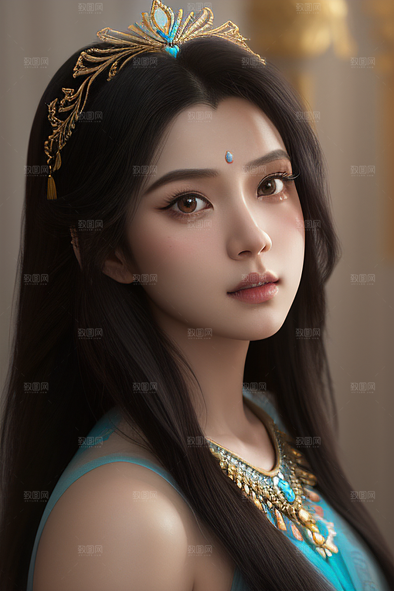茉莉公主半身画展现完美对称眼眸