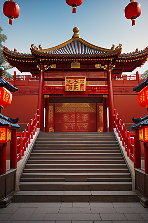 复杂的中国雕刻式门楼