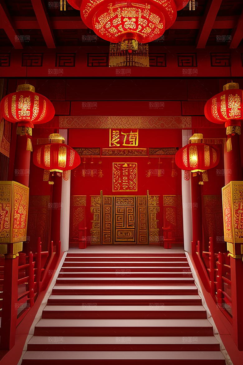 复杂的中国雕刻式门楼