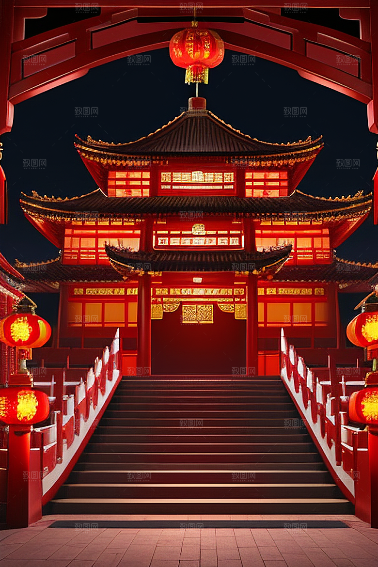 复杂的中国雕刻式门楼