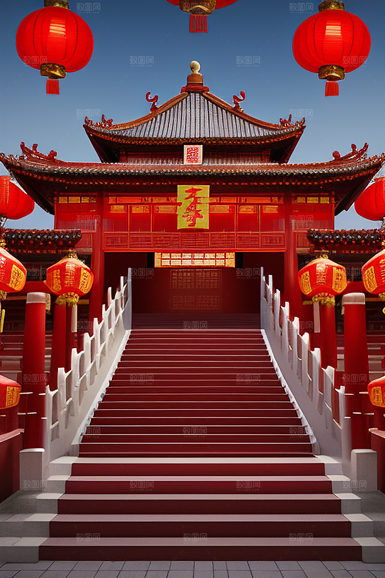 复杂的中国雕刻式门楼