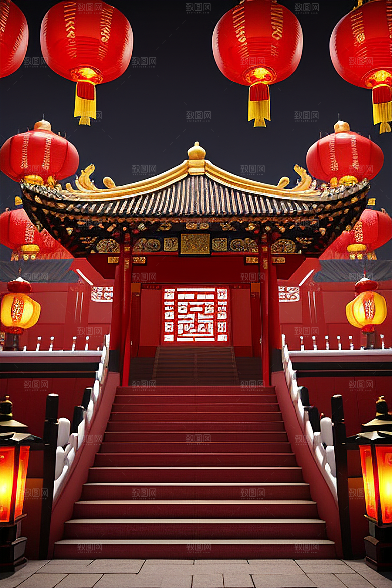 复杂的中国雕刻式门楼