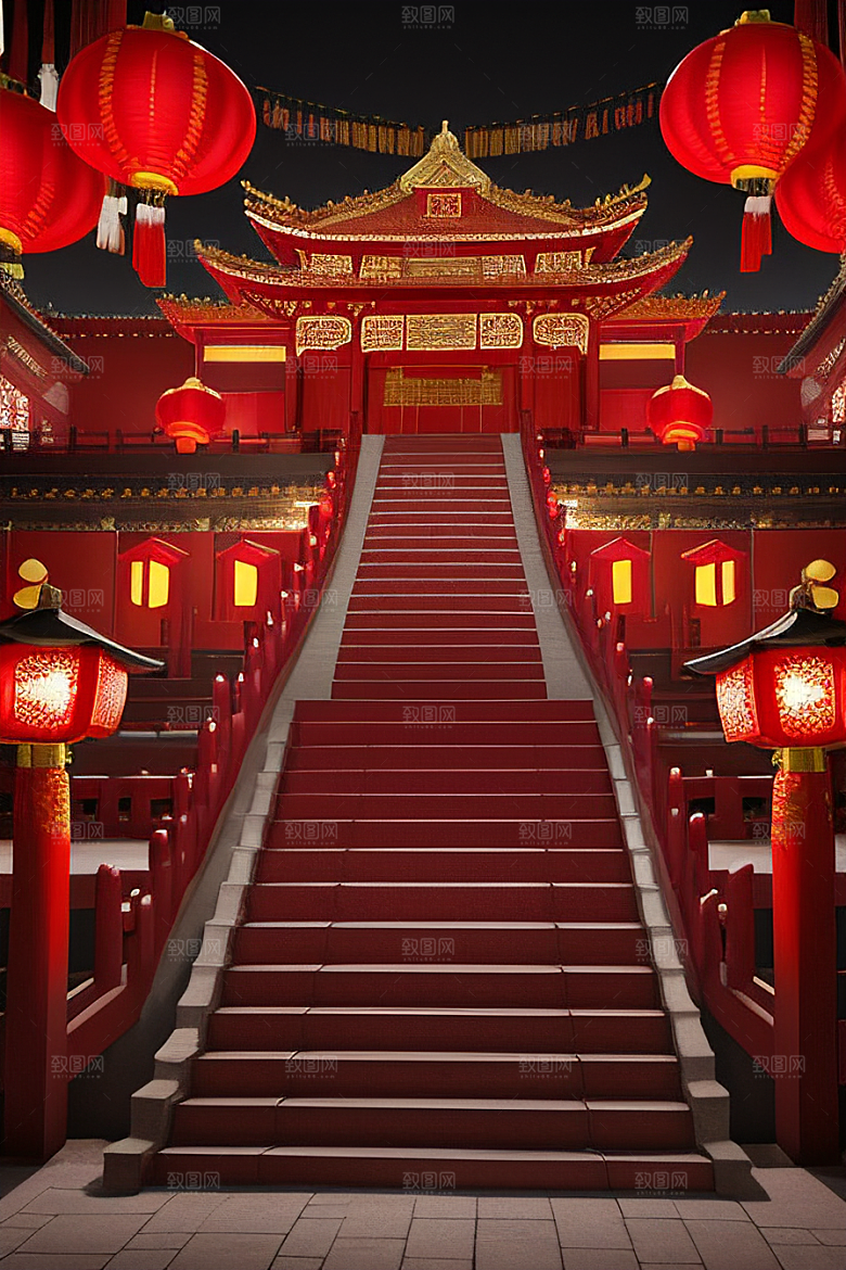 复杂的中国雕刻式门楼