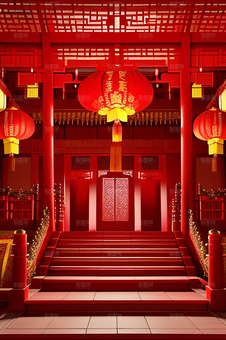 复杂的中国雕刻式门楼