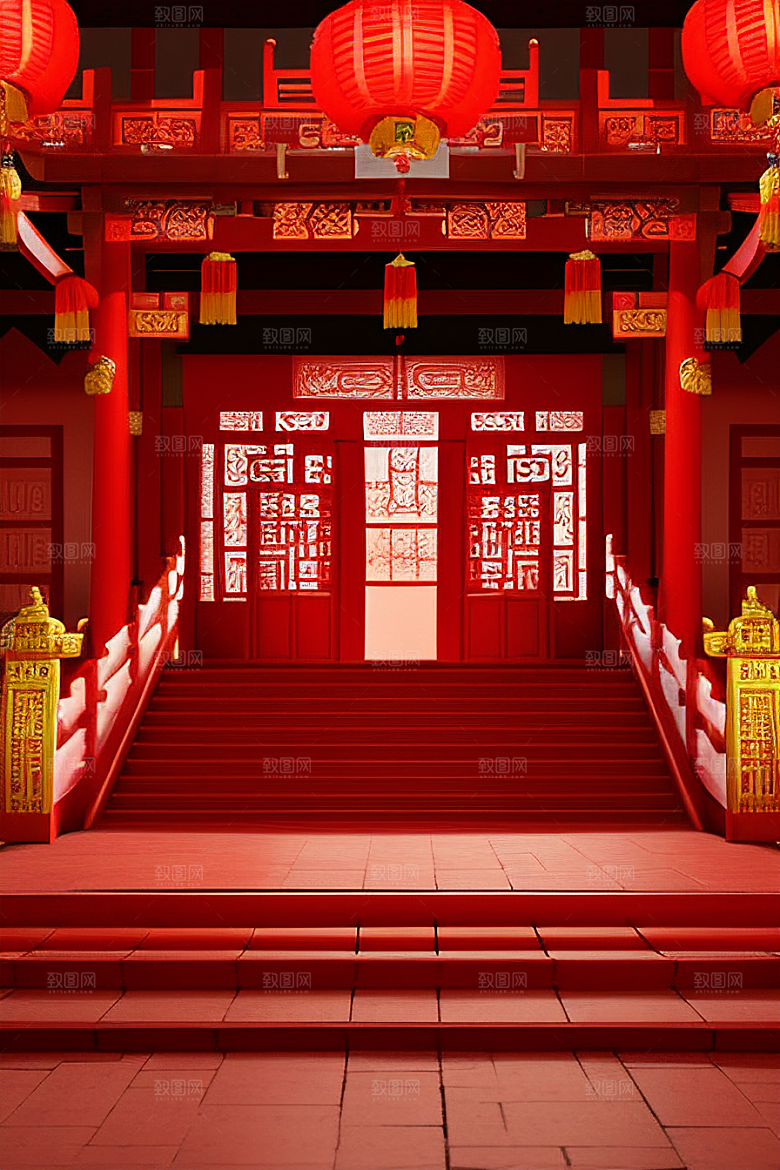 复杂的中国雕刻式门楼