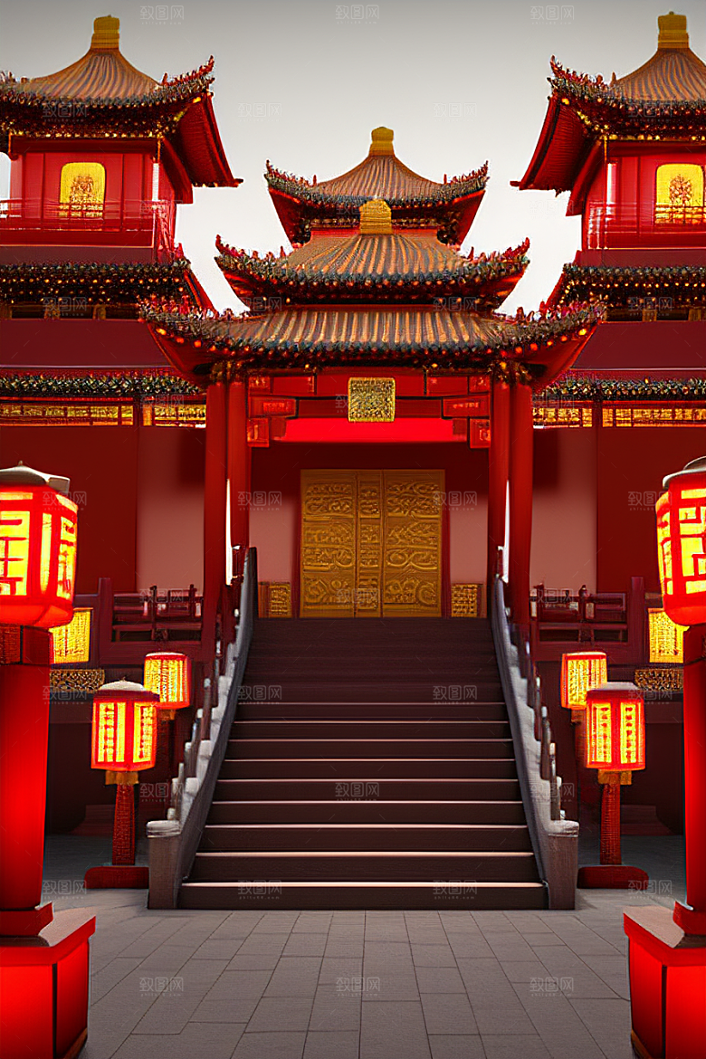 复杂的中国雕刻式门楼