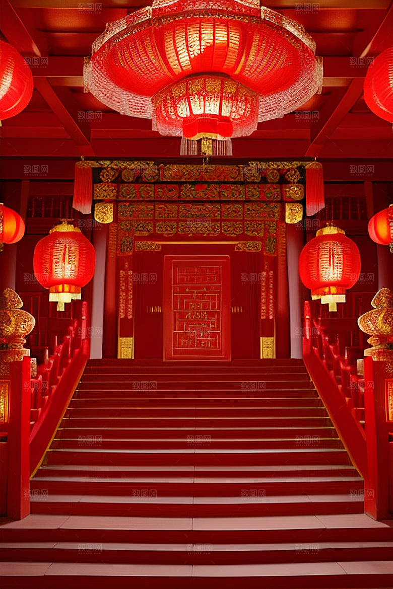 复杂的中国雕刻式门楼