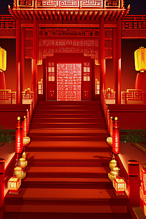 复杂的中国雕刻式门楼