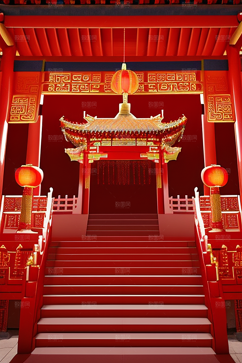 复杂的中国雕刻式门楼