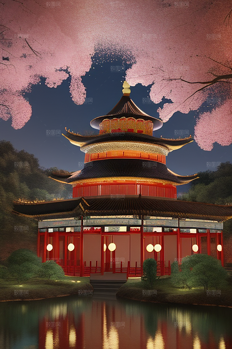 梦幻般的星空下中国风金宫殿