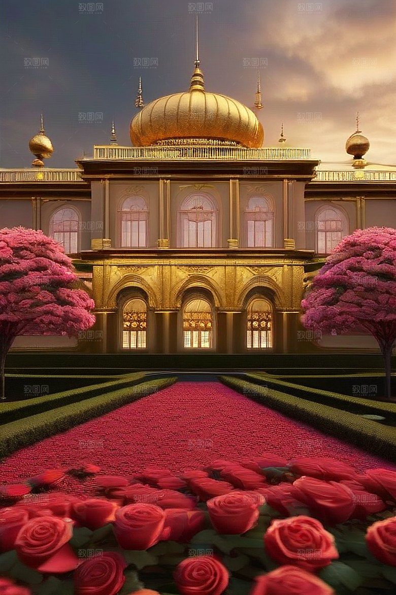冰湖浪漫背景下的玫瑰花海