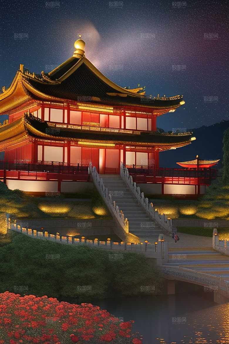 金碧辉煌的中国风宫殿超高清渲染