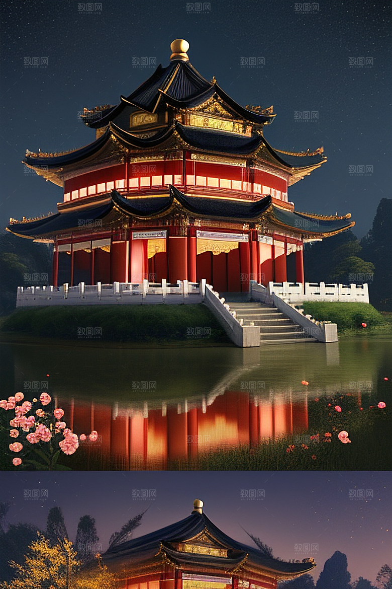 梦幻视觉冲击中国风宫殿高清渲染