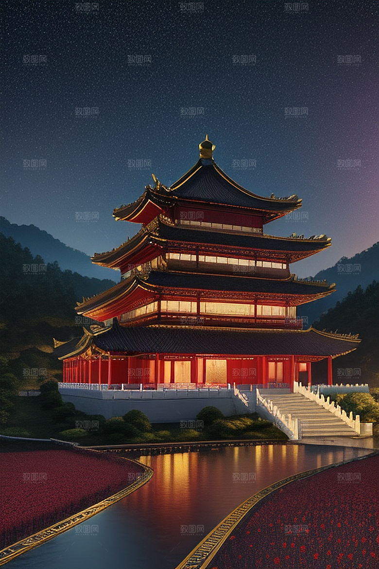 梦幻视觉冲击中国风宫殿高清渲染