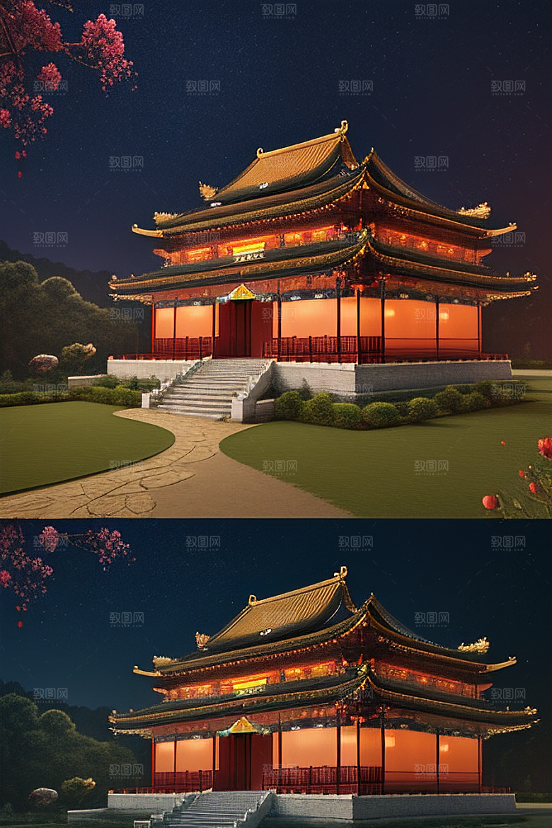 梦幻视觉冲击中国风宫殿高清渲染