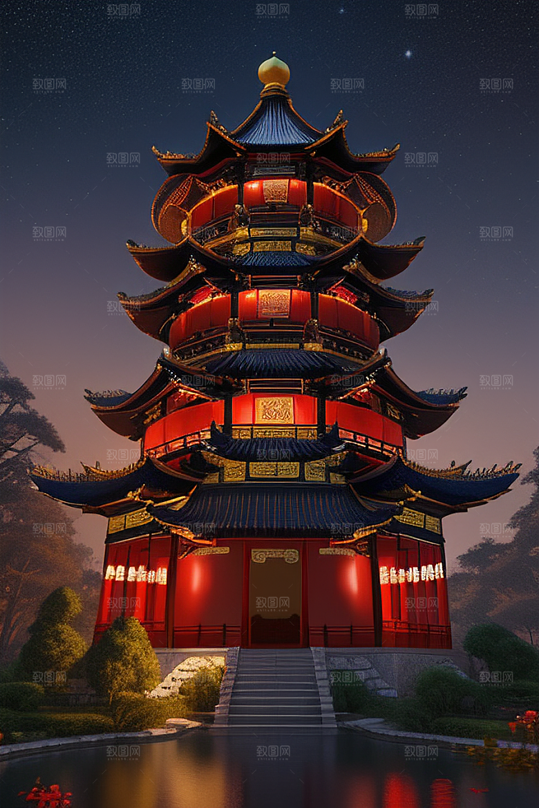 金碧辉煌如梦似幻中国风宫殿插画
