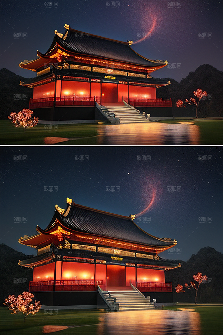金碧辉煌如梦似幻中国风宫殿插画