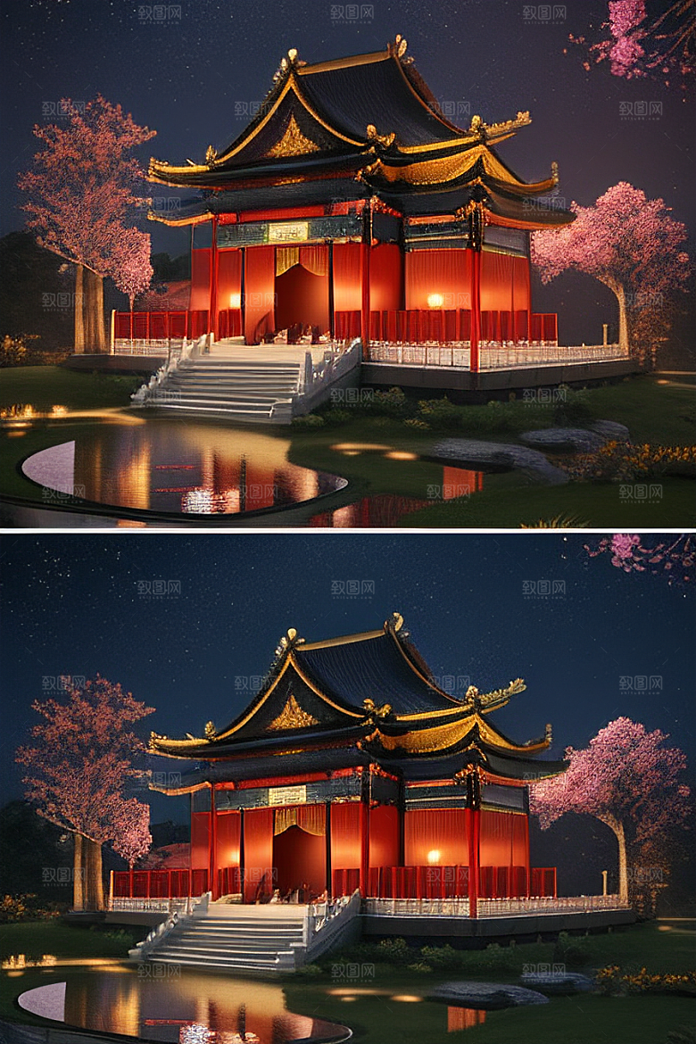 金碧辉煌如梦似幻中国风宫殿插画
