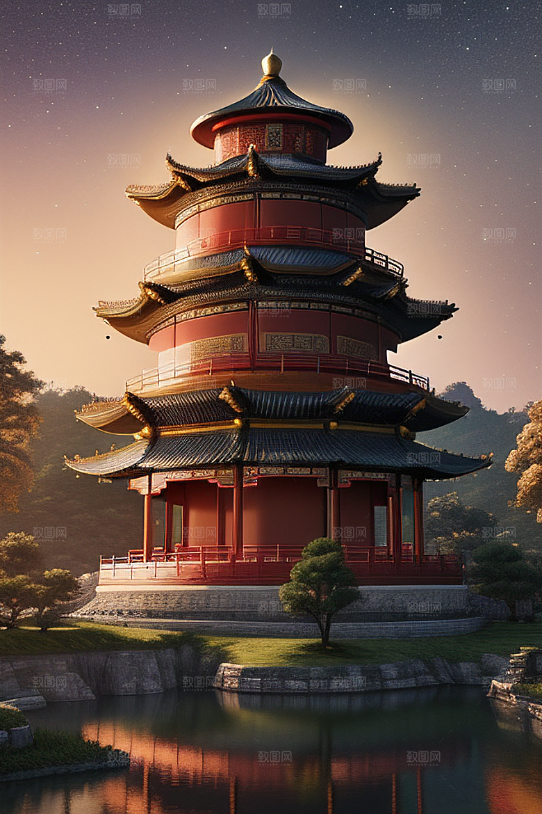 金碧辉煌如梦似幻中国风宫殿插画