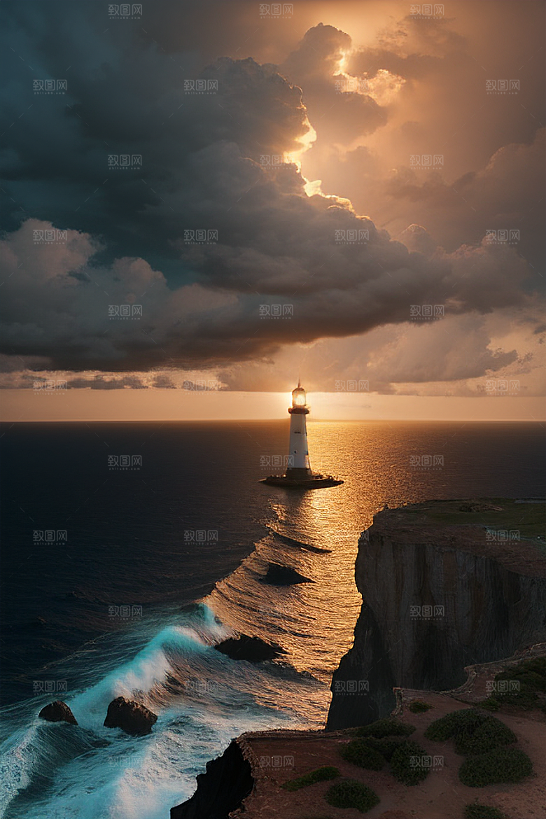 超真实的海上灯塔美丽的风景