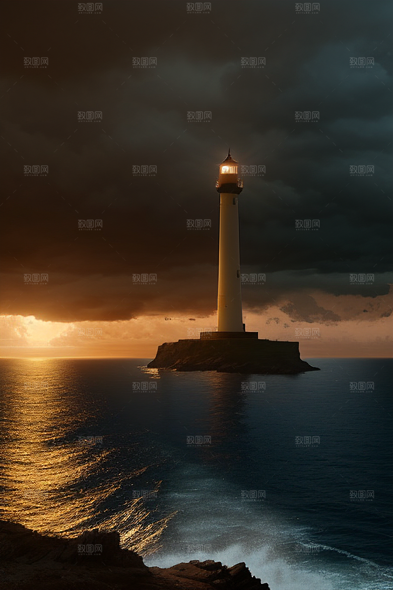 超真实的海上灯塔美丽的风景