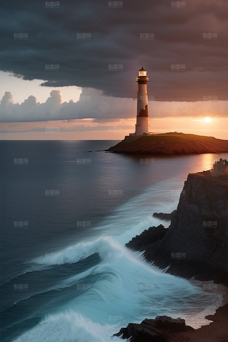 超真实的海上灯塔美丽的风景