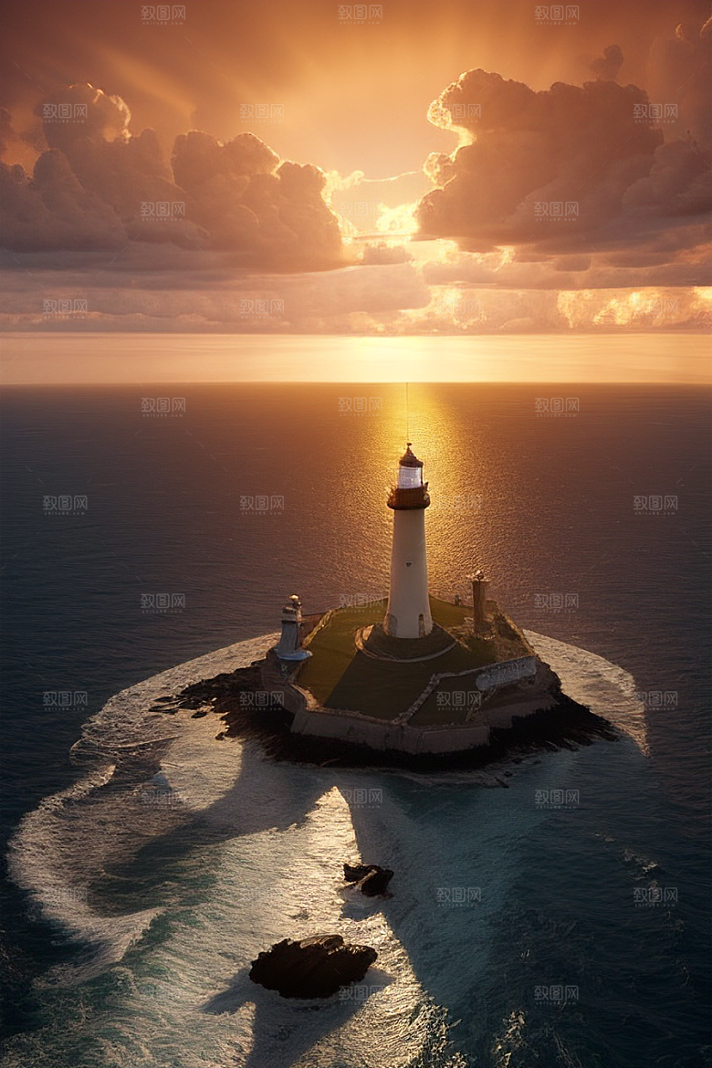 超真实的海上灯塔美丽的风景