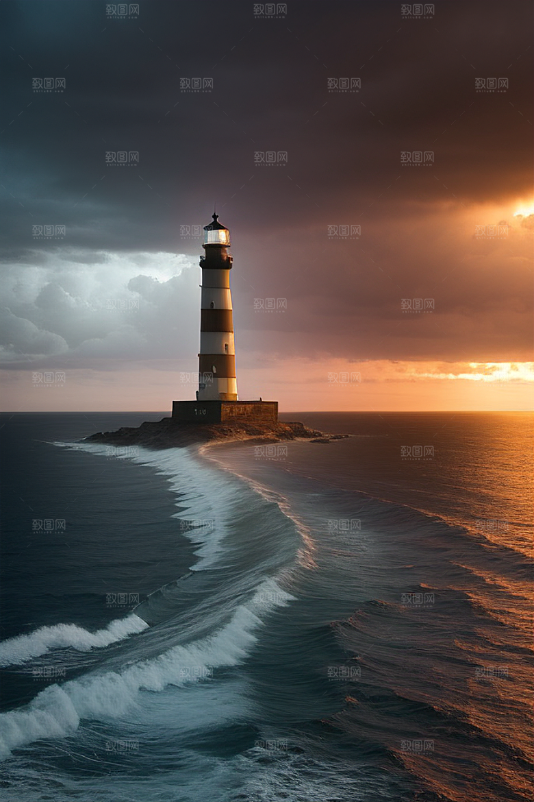 超真实的海上灯塔美丽的风景