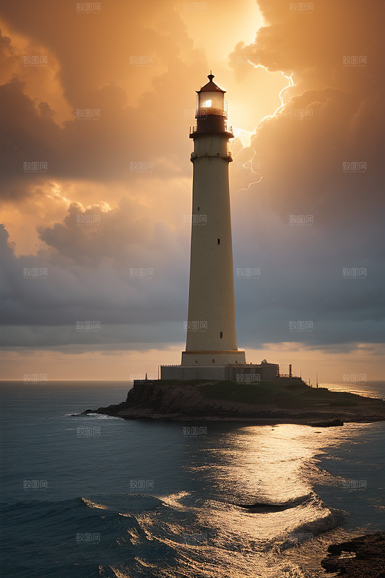 超真实的海上灯塔美丽的风景