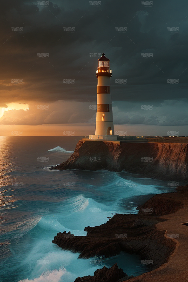 超真实的海上灯塔美丽的风景
