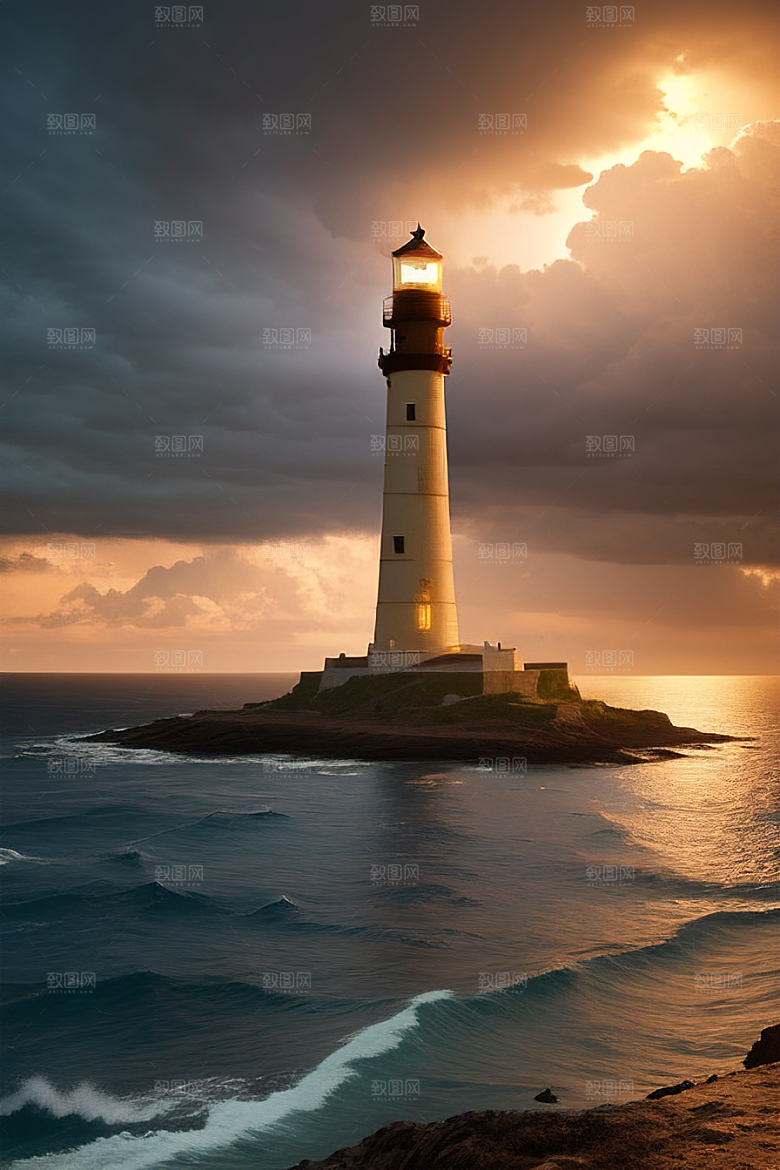超真实的海上灯塔美丽的风景