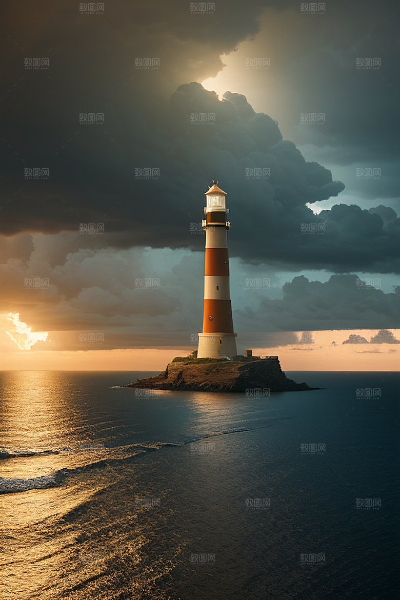 超真实的海上灯塔美丽的风景