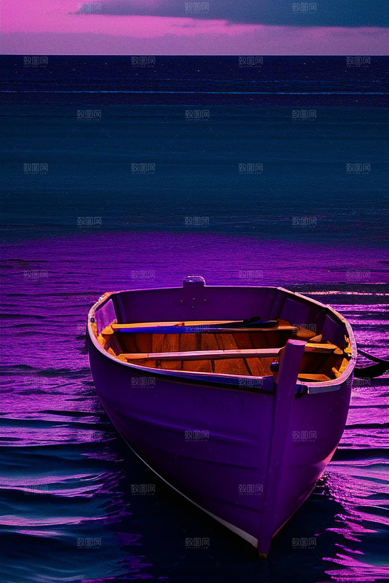为特色的紫色海洋舢板