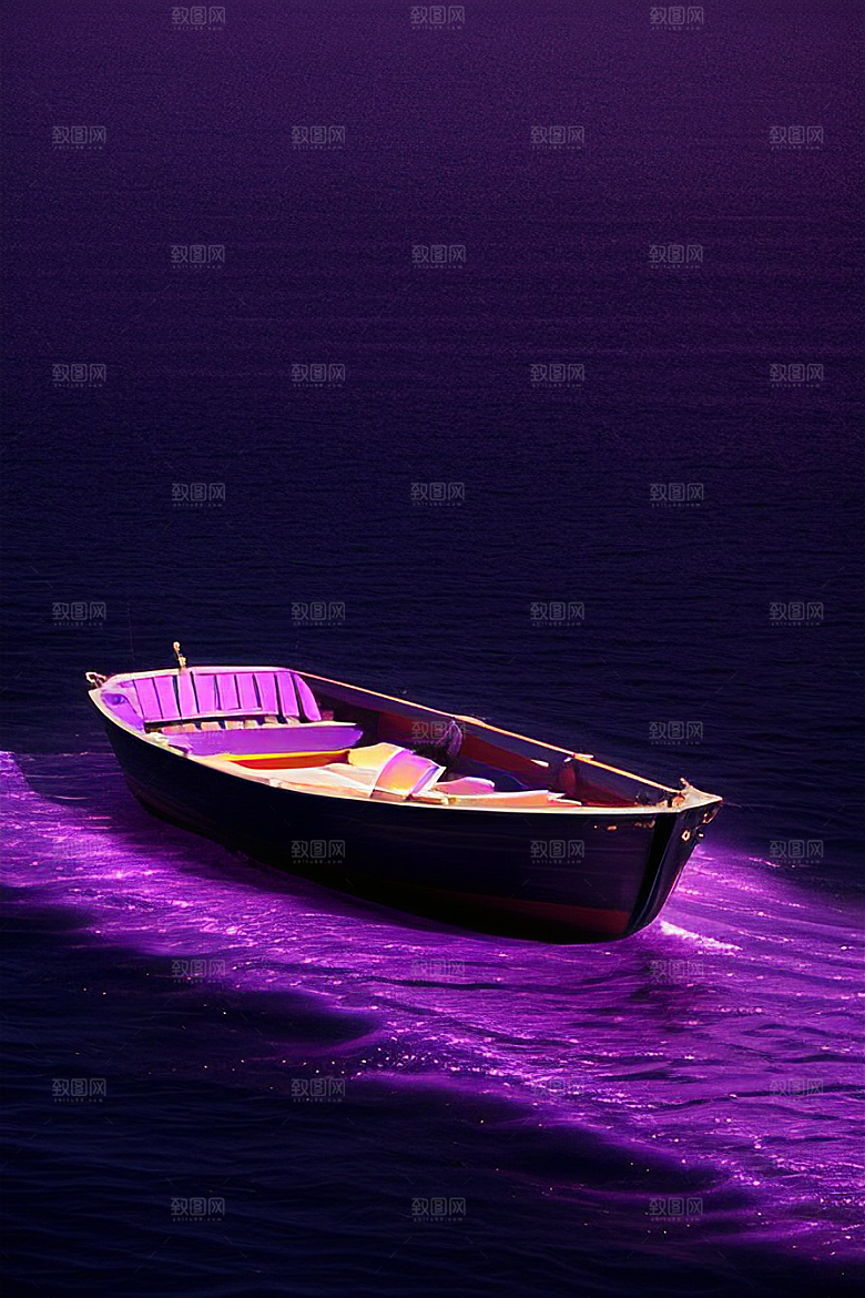 梦幻紫色海洋划艇景象