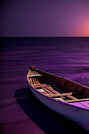 紫色海洋上的独特独木舟景象