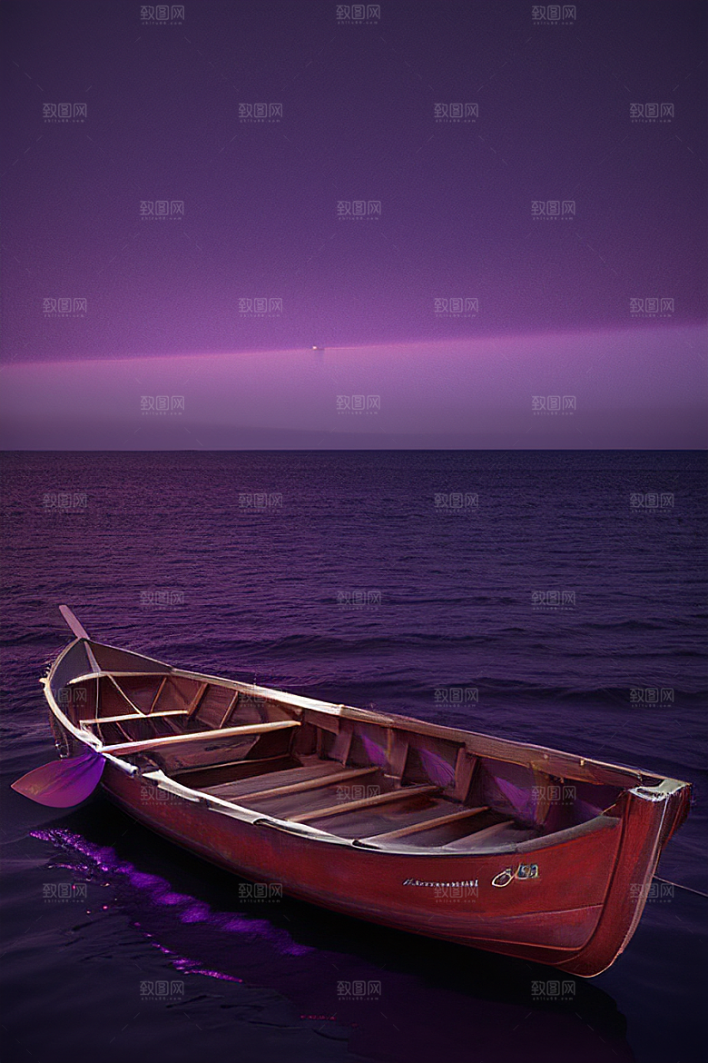 紫色海洋上的独特独木舟景象