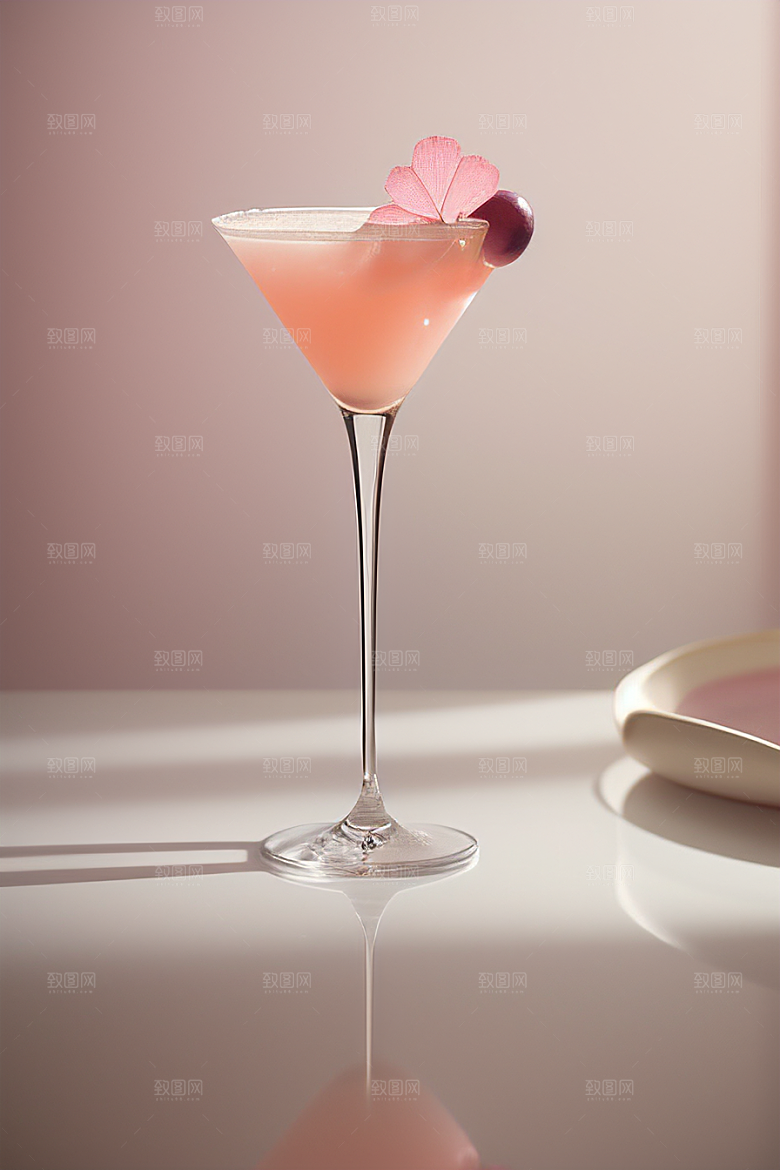 浅粉红色鸡尾酒杯甜蜜与浪漫的象征