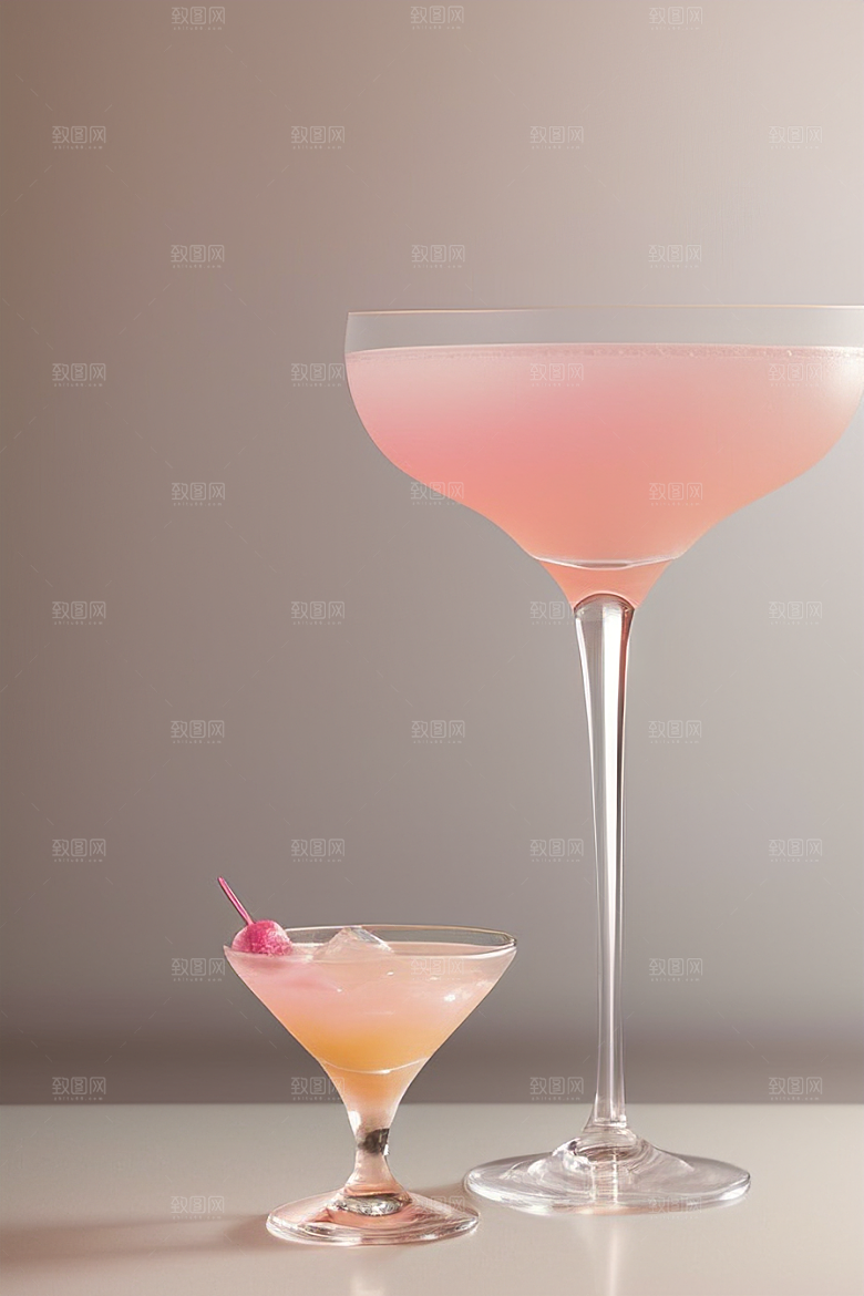 浅粉红色鸡尾酒杯甜蜜与浪漫的象征