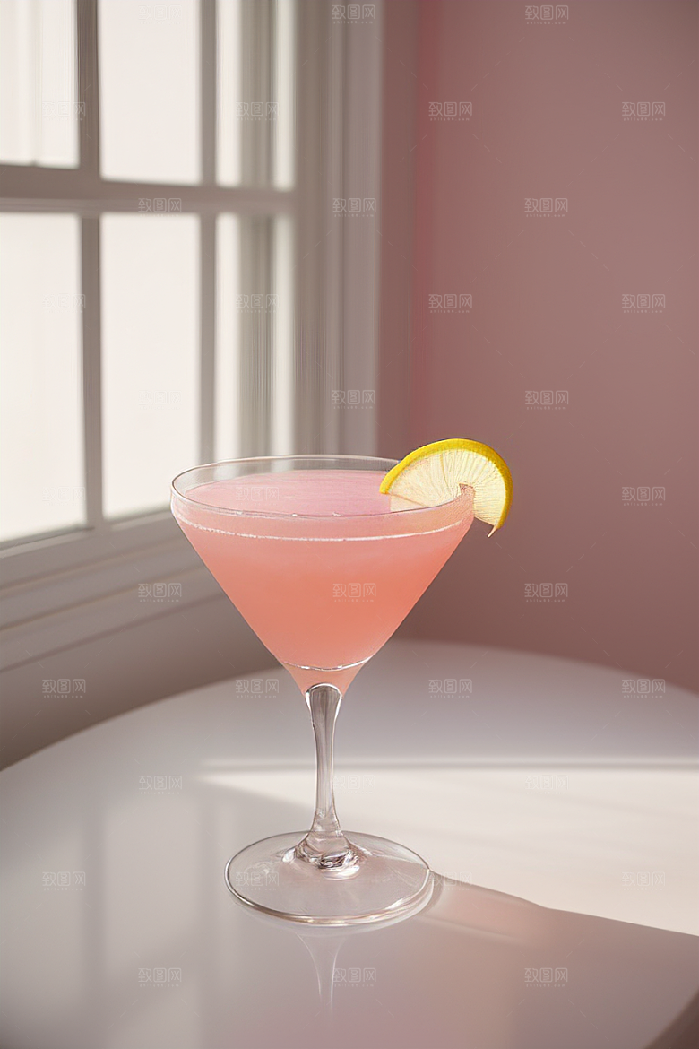 浅粉红色鸡尾酒杯甜蜜与浪漫的象征