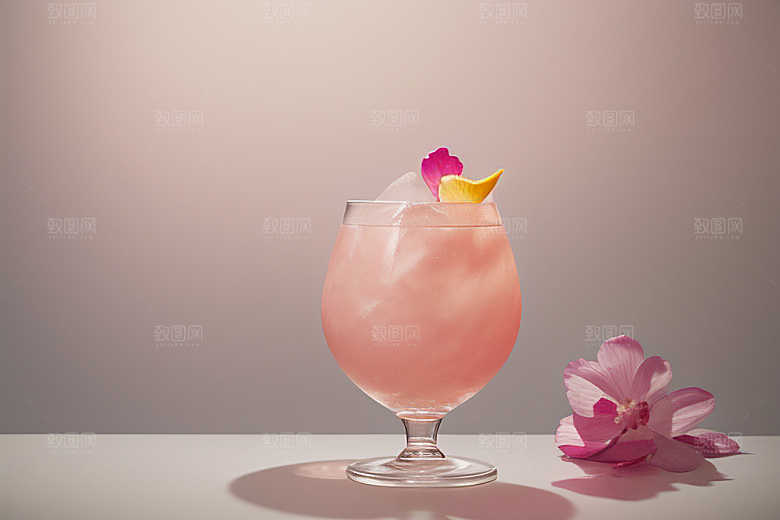 浅粉红色鸡尾酒杯法式粉红色的浪漫氛围