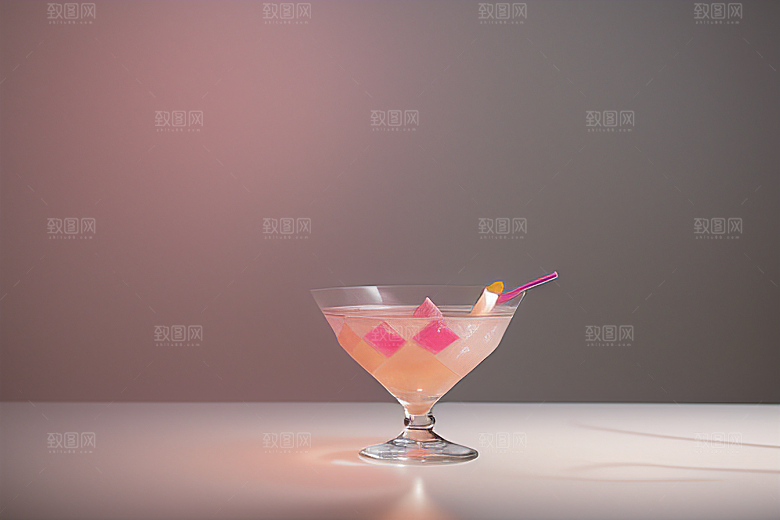 浅粉红色鸡尾酒杯法式粉红色的浪漫氛围