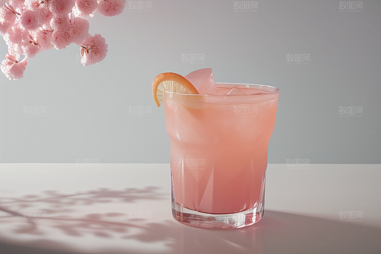 浅粉红色鸡尾酒杯法式粉红色的浪漫氛围