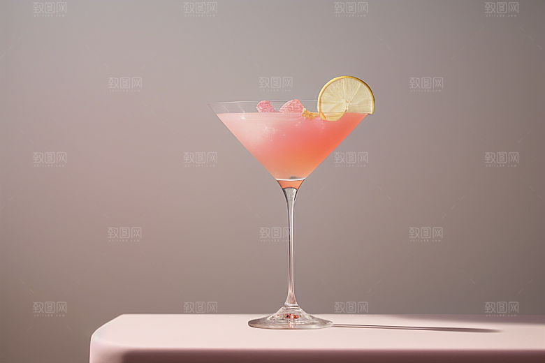 浅粉红色鸡尾酒杯法式粉红色的浪漫氛围