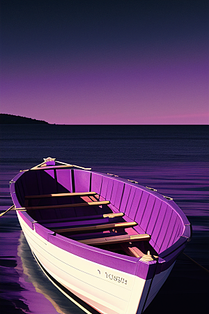 紫色海洋上的划船别具一格