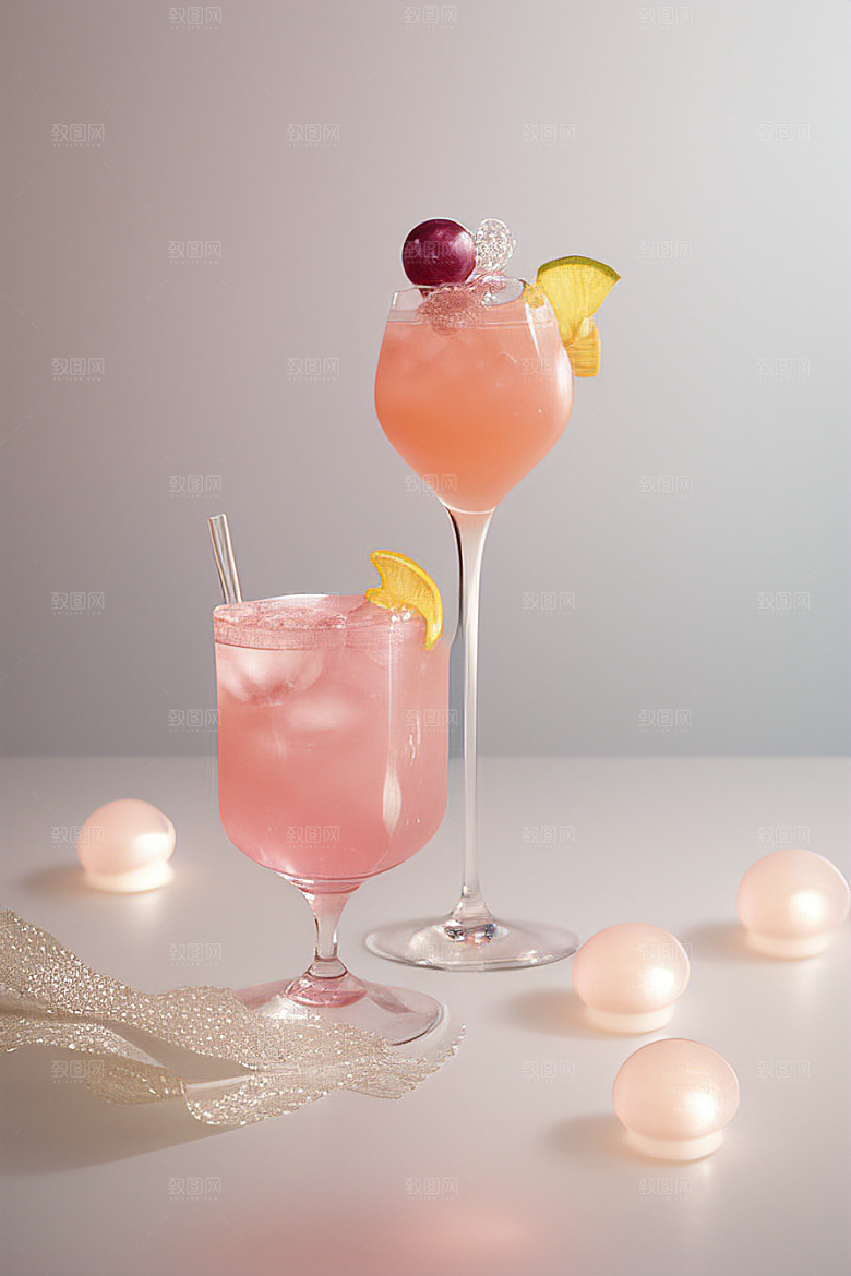 浅粉红色鸡尾酒杯法式浪漫的唯美壁纸