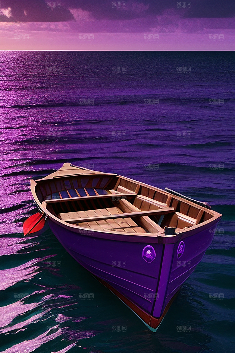 为特色的紫色海洋舢板
