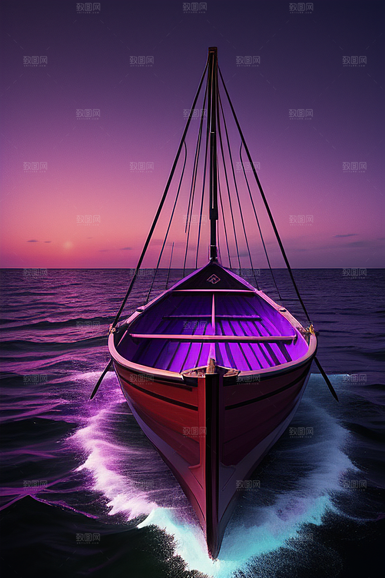 为特色的紫色海洋舢板