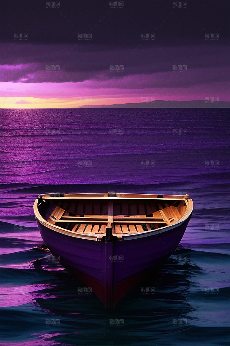为特色的紫色海洋舢板