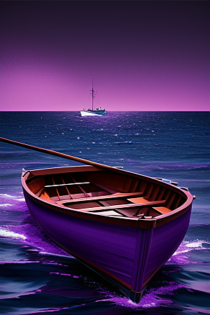 为特色的紫色海洋舢板