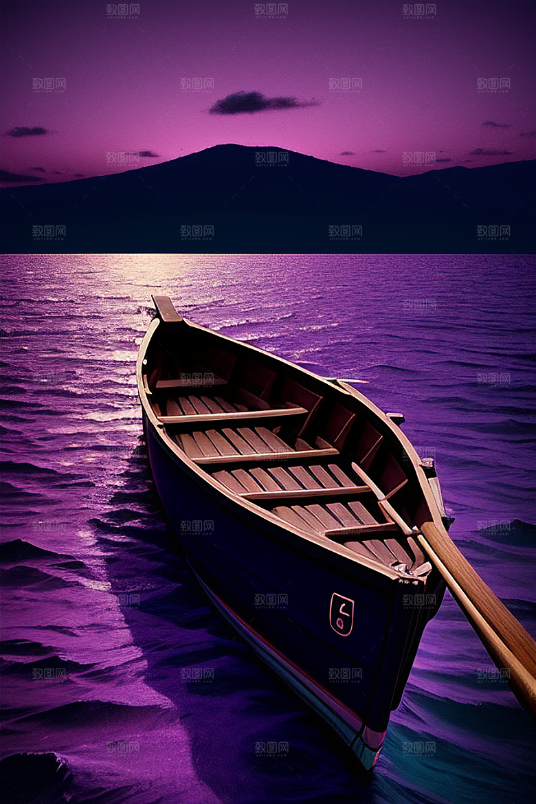 独特风格的紫色海洋划船
